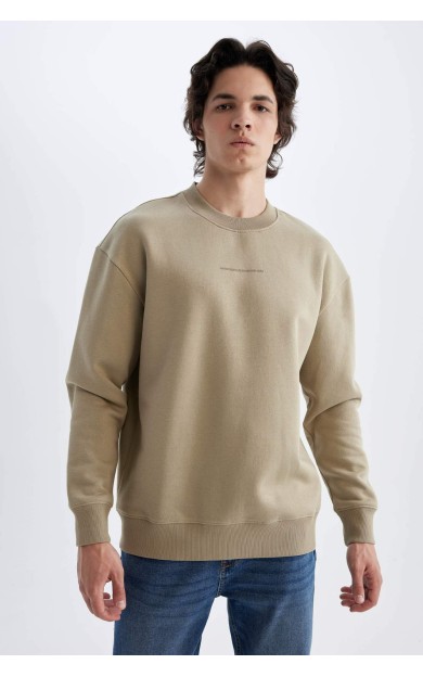 Boxy Fit Bisiklet Yaka Baskılı Sweatshirt