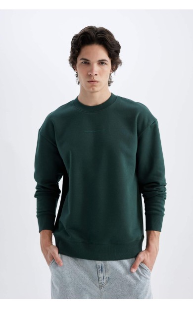 Boxy Fit Bisiklet Yaka Baskılı Sweatshirt