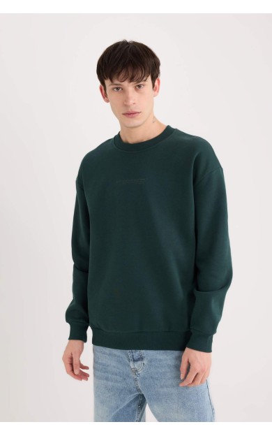 Boxy Fit Bisiklet Yaka Baskılı Sweatshirt