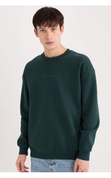 Boxy Fit Bisiklet Yaka Baskılı Sweatshirt