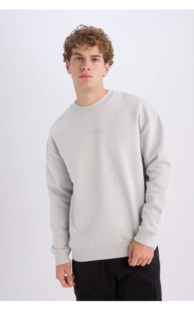 Boxy Fit Bisiklet Yaka Baskılı Sweatshirt