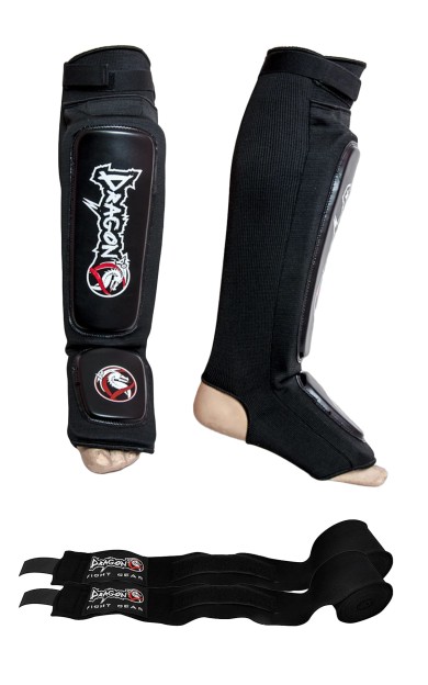 Dragon 40606 Kick Boks Ayak Kaval Koruyucu + Siyah Bandaj Seti 2’li Set