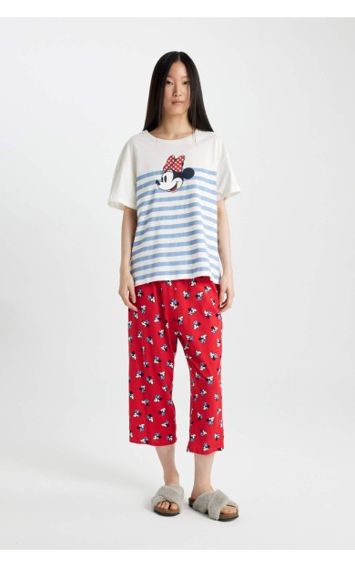 DeFactoFit Fall in Love Disney Mickey & Minnie Regular Fit Kısa Kollu Pijama Takımı