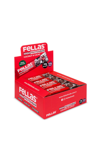 FELLAS Yüksek Protein Bar - Hindistan Cevizli ve Kakaolu 45g X 12