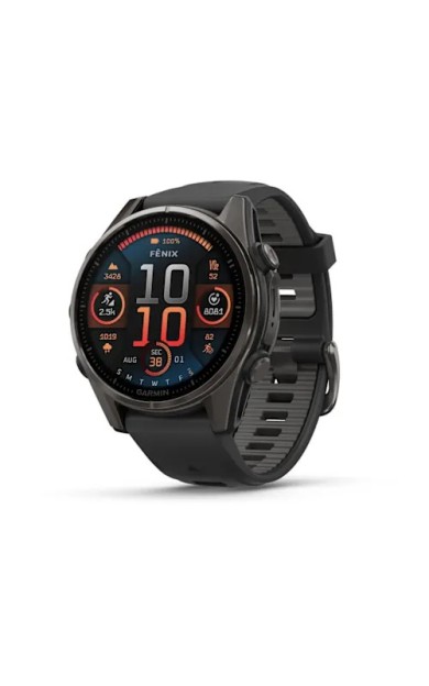 Garmin Fenix 8 - 43 mm AMOLED Sapphire Karbon gri DLC titanyum Siyah/Gri Silikon Kayışlı