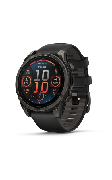 Garmin Fenix 8 – 47mm, AMOLED Sapphire Karbon Gri DLC Titanyum Siyah/Gri Kayışlı