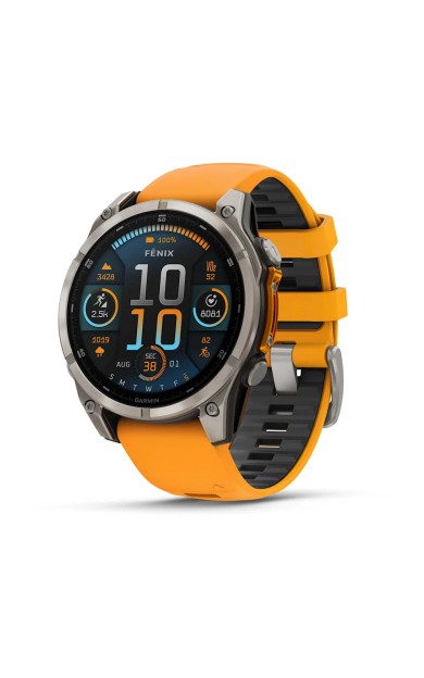 Garmin Fenix 8 – 47mm AMOLED Sapphire Titanyum Turuncu/Grafit Silikon Kayışlı