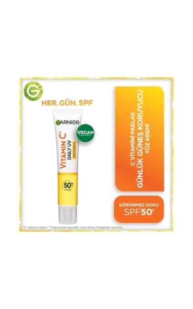 Garnier C Vitamini Parlak Günlük UV Korumalı Güneş Yüz Kremi Görünmez Doku SPF50+ 40ml