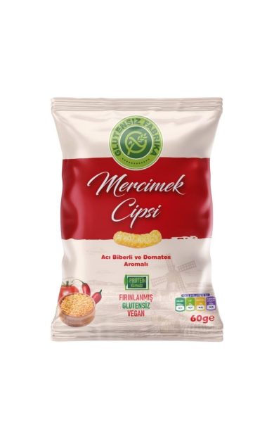 GLUTENSİZ FABRİKA Acı Biberli ve Domates Aromalı Mercimek Cipsi 60g