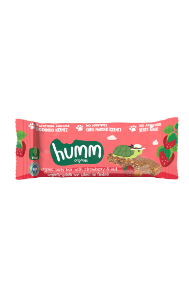 HUMM Organik Vegan Çilekli ve Fındıklı Yulaf Bar 27g