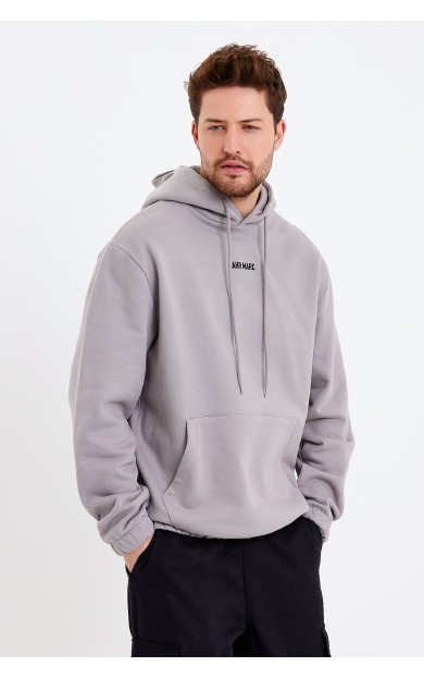 JAHR MARC Açık Gri Nakışlı Oversize Erkek Sweatshirt