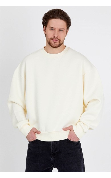 JAHR MARC Basic Oversize Krem Rengi Erkek Sweatshirt