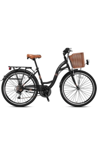 KRON  GERONİ SIRIO 28 JANT City Bike - 21 Vites - V.B. - Mat Siyah-Siyah/Kahverengi - Shimano