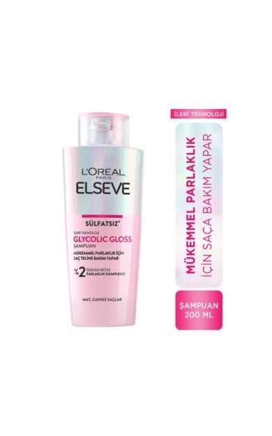 L'Oréal Paris Elseve Glycolic Gloss Mükemmel Parlaklık için Bakım Yapan Şampuan 200ml