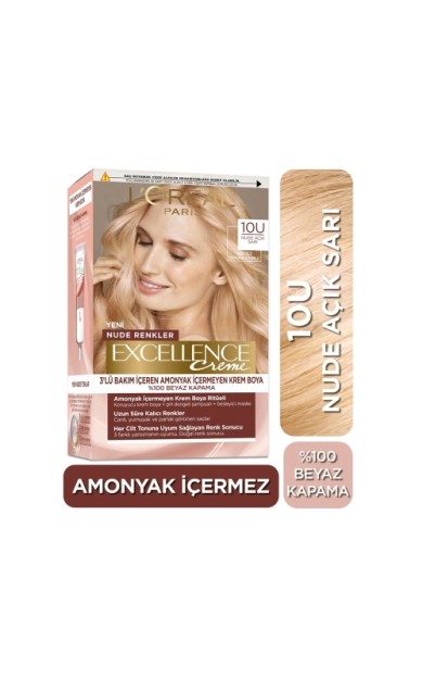 L'Oréal Paris Excellence Creme Nude Renkler Saç Boyası - 10U Nude Açık Sarı