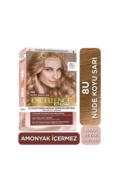 L'Oréal Paris Excellence Creme Nude Renkler Saç Boyası - 8U Nude Koyu Sarı