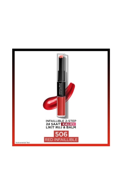 L'Oréal Paris Infaillible 2-Step 24 Saat Kalıcı Likit Ruj &amp; Balm - 506 Red Infaillible