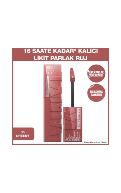 Maybelline New York Super Stay Vinyl Ink Uzun Süre Kalıcı Likit Parlak Ruj 35 Cheeky