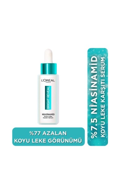 Loreal Paris Bright Reveal Sivilce, Güneş, Yaşlanma Lekelerinde Etkili Koyu Leke Karşıtı Serum 10%Niasinamid 30 Ml