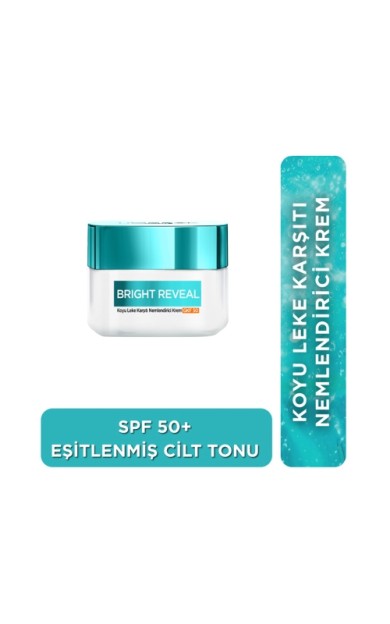 Loreal Paris Bright Reveal Koyu Leke Karşıtı, Cilt Tonu Eşitleyici Spf50 Nemlendirici Krem Niasinamid 50 Ml