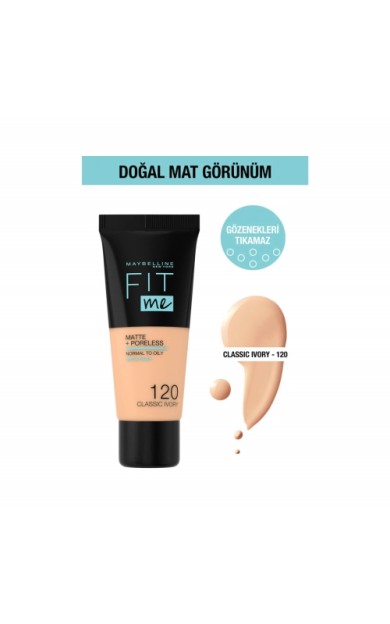 Maybelline New York Fit Me Matte+Poreless Fondöten 120 Classic Ivory