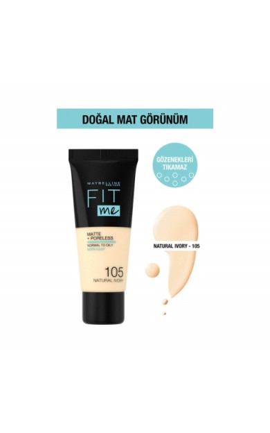 Maybelline New York Fit Me Matte+Poreless Fondöten 105 Natural Ivory