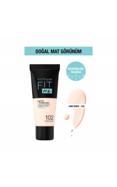 Maybelline New York Fit Me Matte Poreless Fondöten 102 Fair Ivory