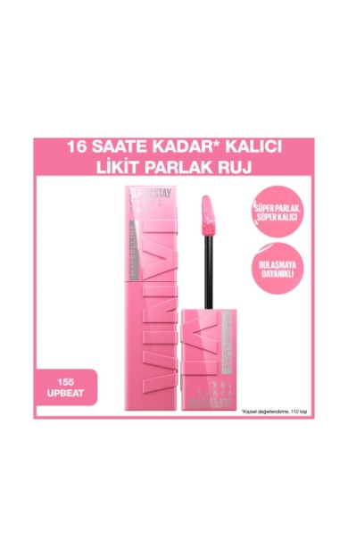 Maybelline Super Stay Vinyl Ink Uzun Süre Kalıcı Likit Parlak Ruj 155 Upbeat