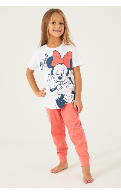 Minnie Mouse D4781-3 Kız Çocuk Uzun Kol Pijama Takım Beyaz Beyaz