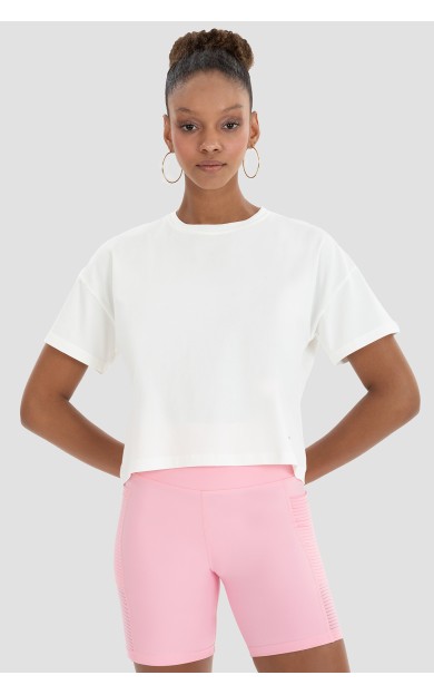 Superstacy Lily Oversize Krem Crop Tshirt