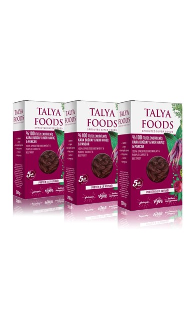 Talya Foods  Filizlendirilmiş Çiğ Karabuğday &amp; Mor Havuç &amp; Pancar Makarna Set 3x200g