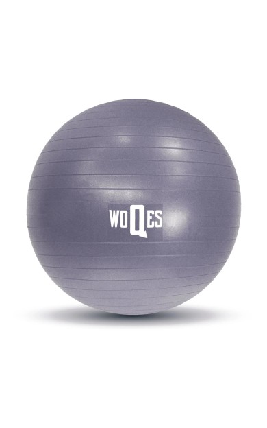 WOQES 65cm Pilates Topu Yüksek Kalite PVC Şişirme Pompası Hediyeli Gri