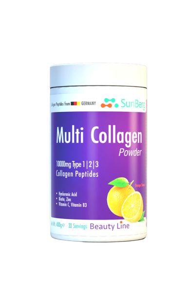 Sunberg Multi Collagen Powder- Multi Kolajen Toz 400 gr Tip 1, 2, 3, Hyaluronik Asit, Biotin, Çinko